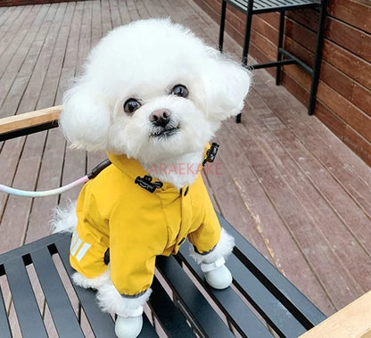 the RAINGUARD FOUR-LEG RAINCOAT - Little Dog Raincoat, Four-Legged Waterproof, Teddy Bear, Schnauzer, Small Dog Pet, Walking Dog in Rainy Days