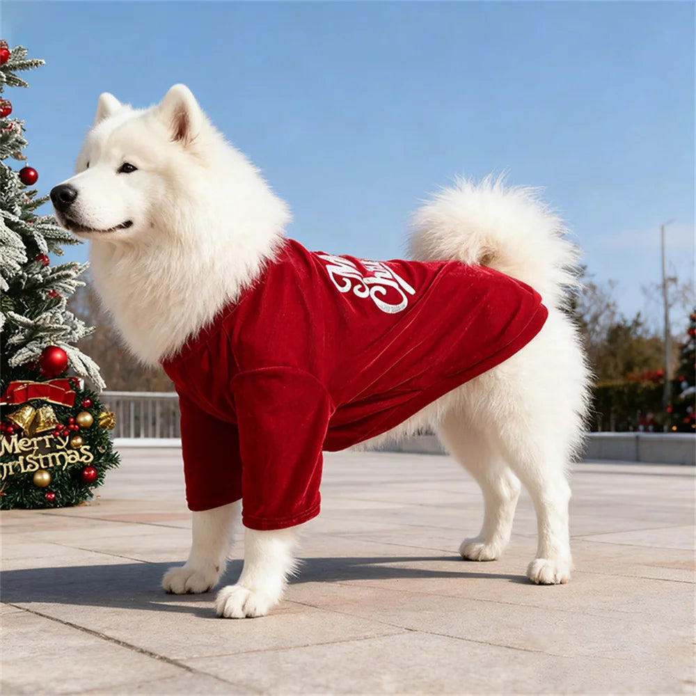 Christmas Big Dog Pullovers Autumn Winter Warm Pet Clothes for Medium Large Dogs Samoyed Husky Sweater mascotas Velvet Clothing