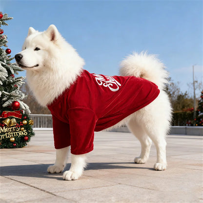 Christmas Big Dog Pullovers Autumn Winter Warm Pet Clothes for Medium Large Dogs Samoyed Husky Sweater mascotas Velvet Clothing