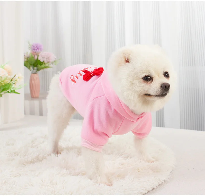 Small Medium Dog Hoodies Fleece-Lined Hooded Sweater, Autumn Winter Dog Clothes Puppy Pullover with  Leash Hole Pet Apparels