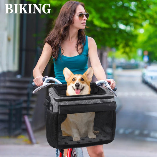 Dog Bike Basket, Small Medium Pets Dog Basket for with Breathable Mesh, Removable Bicycle Basket Front Handlebar Bicycle Basket