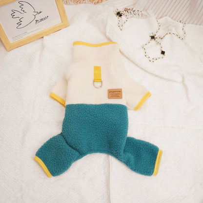 Pet Dog Four Legged Pants Dog Color Contrasting Jumpsuit Autumn and Winter Thick Lamb Fleece Four Leg Puppy Coat Bear Small Dog