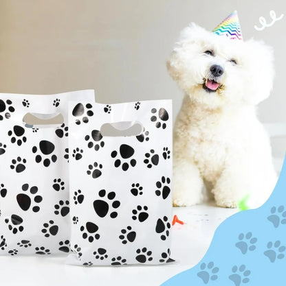 30/20/10pcs Pink Paw Gift Bag Birthday Decoration Black Footprints Dog Cat Handle Goody Bags Biscuit Wrapper Kids Party Supplies