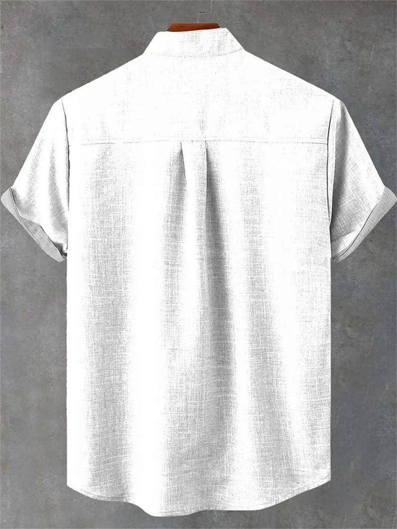 the CLIFFORD - Men's Short Sleeve Linen Shirt, 3D Fish Print Pocket Short Sleeve Shirt, Fashion Button Men's Shirt