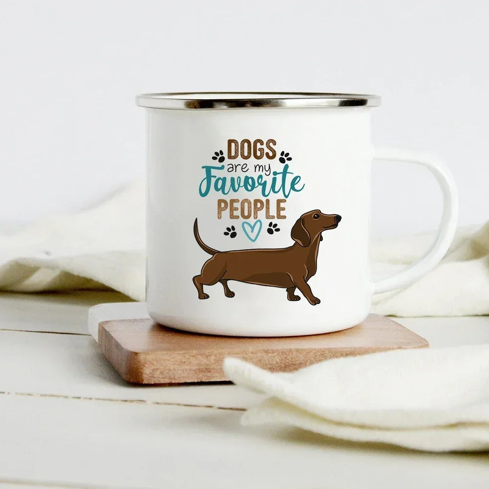 Funny Dachshund Print Creative Enamel Mug Coffee Wine Mugs Cartoon Dogs Paw Party Drink Beer Juice Milk Cups Gifts for Lover Dog