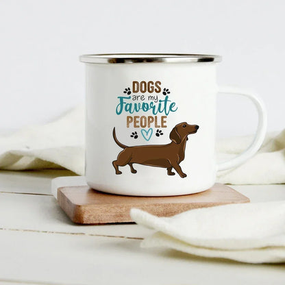 Funny Dachshund Print Creative Enamel Mug Coffee Wine Mugs Cartoon Dogs Paw Party Drink Beer Juice Milk Cups Gifts for Lover Dog