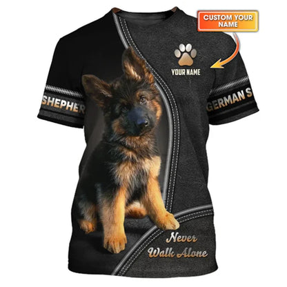 the BEST FRIEND FOREVER - German Shepherd Print T-Shirt for Men, Custom Name O-Neck Short Sleeve Pullover Top, 3D Print Sport Daily Fashion Trend Tee