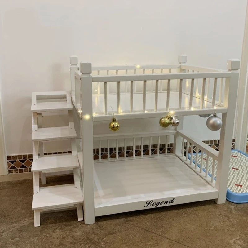 the DOGGY BUNKBED - Dog Bed, Solid Wood Princess Bed, Dog/Cat Under Pet Bunk Bed, High and Low Off the Ground Moisture-Proof Cat Kennel/Dog Kennel