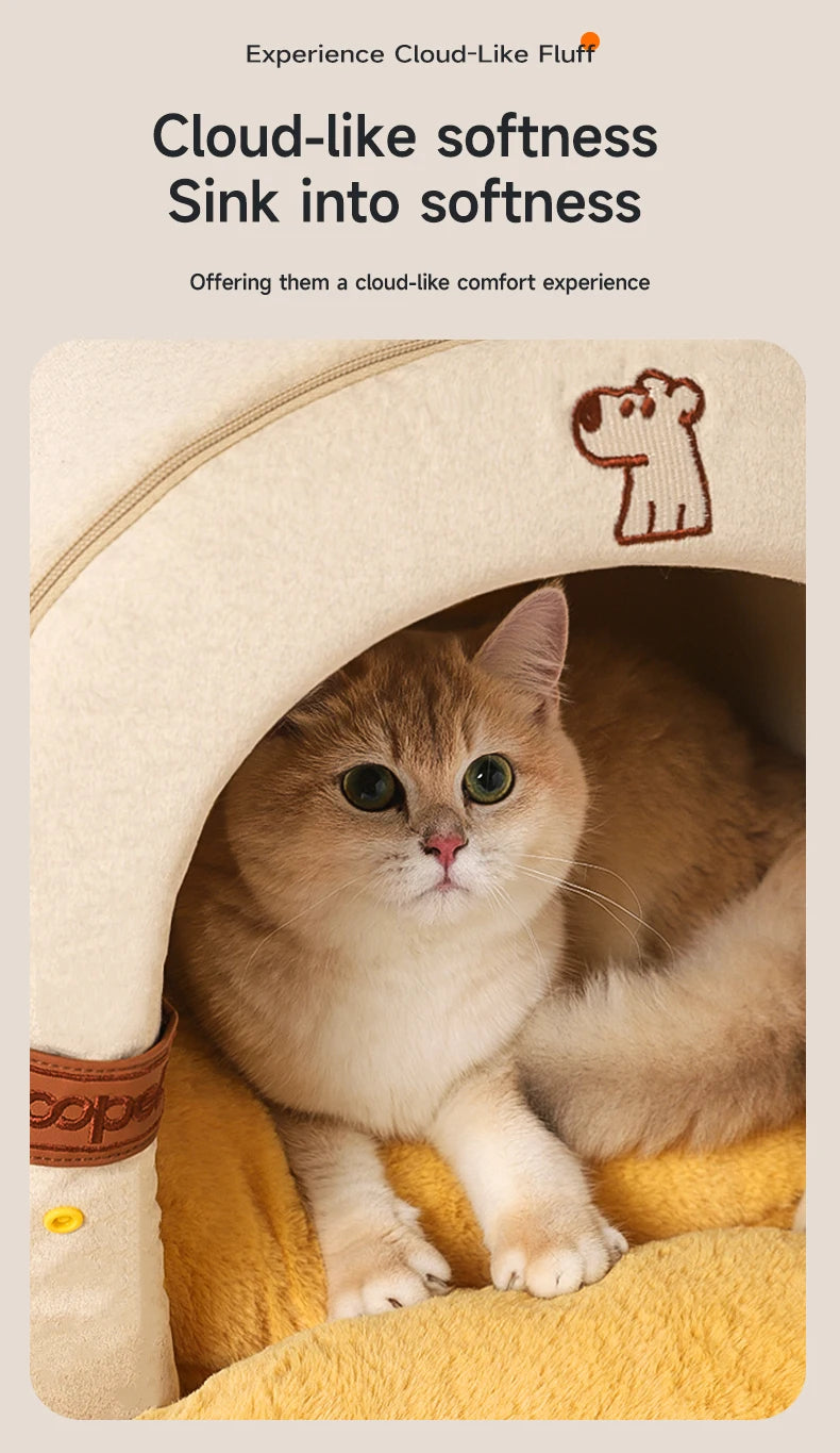 HOOPET Enclosed Dog Bed for Anxiety, Self Warming Calming Pet Tent with Removable Plush Mat, Washable Large Indoor House