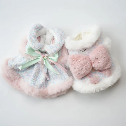 Pet Colorful Bow Set Skirt Autumn/Winter Bow Plush Coat Dress Warm Clothes Teddy Clothes Puppy Clothes for Small Dogs