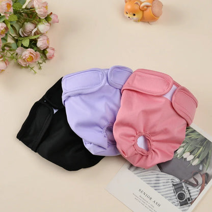 3pcs Female Dog Diapers Washable Reusable Doggie Puppy Nappies Physiological Pants Cute Adjustable Pet Sanitary Panties Short