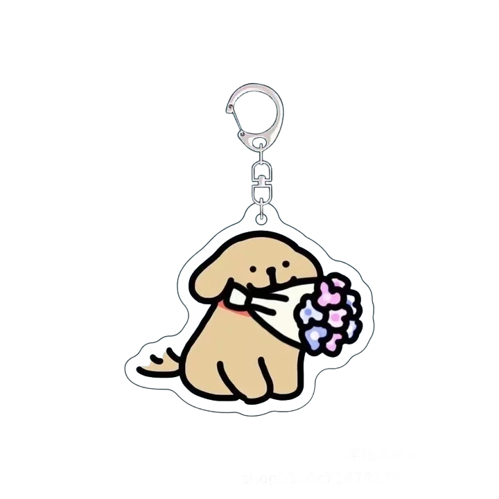 Cartoon Little White Dog Key Chain Cute Acrylic Maltese Dog Bag Pendant Micro Landscape Decoration Key Ring Jewelry Wholesale