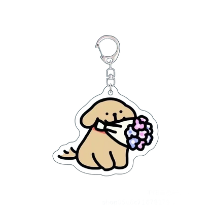 Cartoon Little White Dog Key Chain Cute Acrylic Maltese Dog Bag Pendant Micro Landscape Decoration Key Ring Jewelry Wholesale