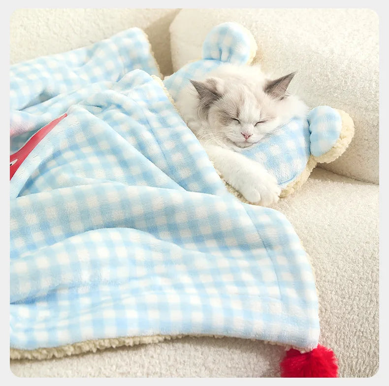 2pcs/set New Style Pet Sleeping Pad Winter Dog Blanket Cat Cushion Universal Comfortable Dog Quilt with Pillow Pet Supplies