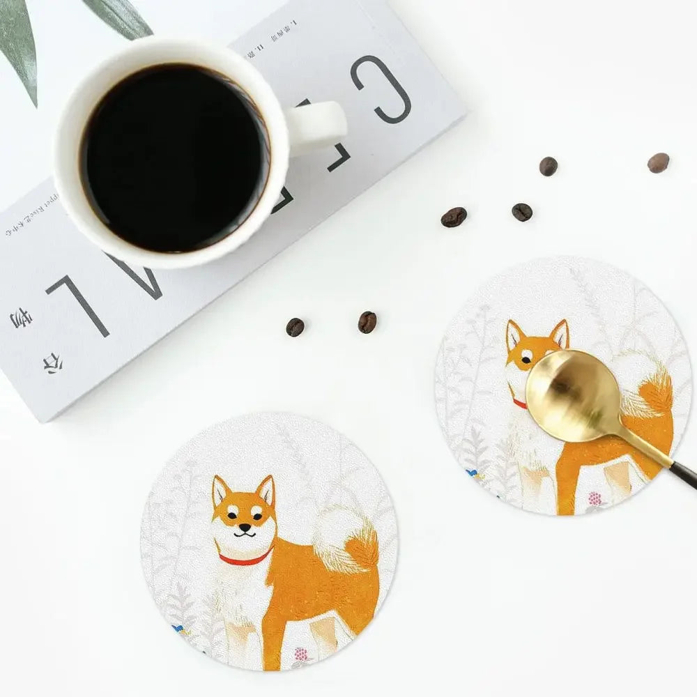 Animal Shiba Inu Dogs Coasters Kitchen Placemats Waterproof Insulation Cup Coffee Mats For Decor Home Tableware Pads Set of 4