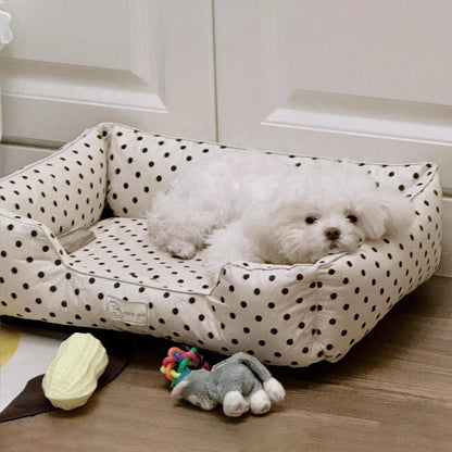 Removable Washable Pet Bed - Polka Dot All Season Mat for Small Medium Dogs Cats, Plush Cushion for Dachshund Puppy