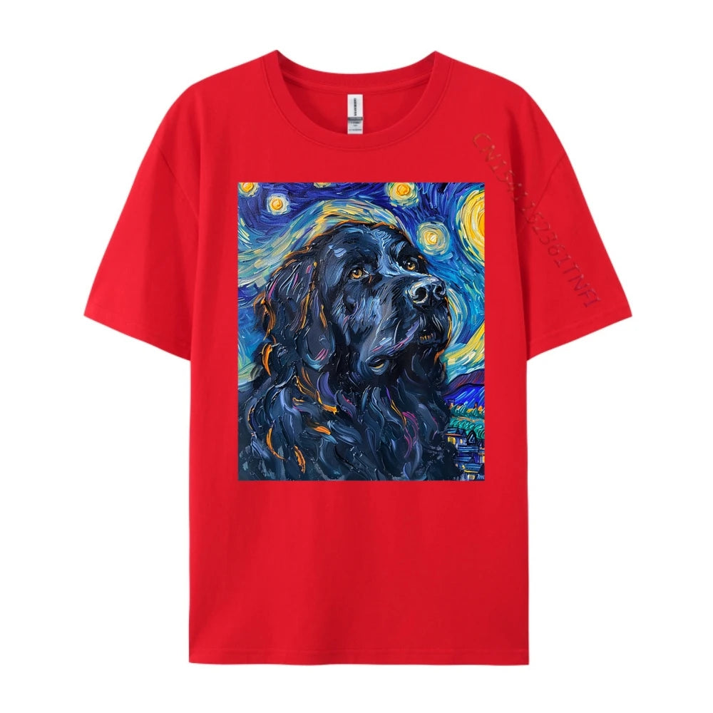 the DOG VAN GOGH - Newfoundland Dog Van Gogh Starry Night Art T-Shirts