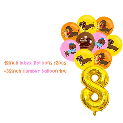 Cute Dachshund Theme Birthday Party Decorations Lovely Puppy Backdrop Cake Insert Banner Balloon Baby Shower Supplies Child Gift