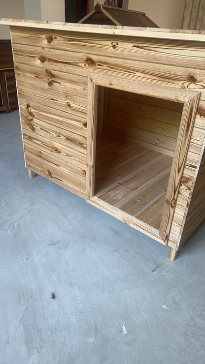 the PINEHOUSE - Large Solid Wood Doghouse, Outdoor Rainproof, Outdoor Waterproof Four-Season Pet Nest, Cat/Dog Cage Golden Feather Edge Animal