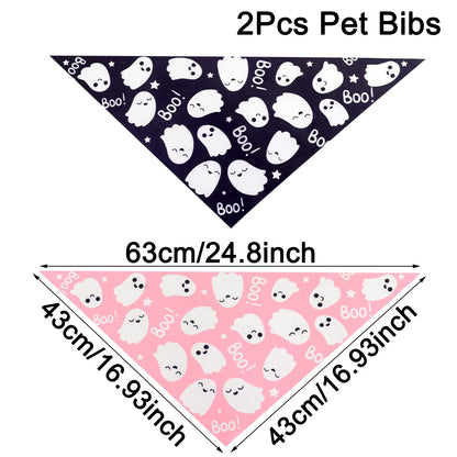 2 Pack Halloween Dog Bandanas Pink Black Ghost Boo Dog Scarf Bibs Triangle Pet Scarf Pet Halloween Bandanas Costumeall Dogs Cats