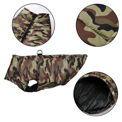 the CAMO COLDFRONT JACKET - Winter Dog Clothes for Medium/Large Dogs, Jacket Waterproof Labrador Coat, Camouflage Print Golden Retriever Outfits, Pet Costume