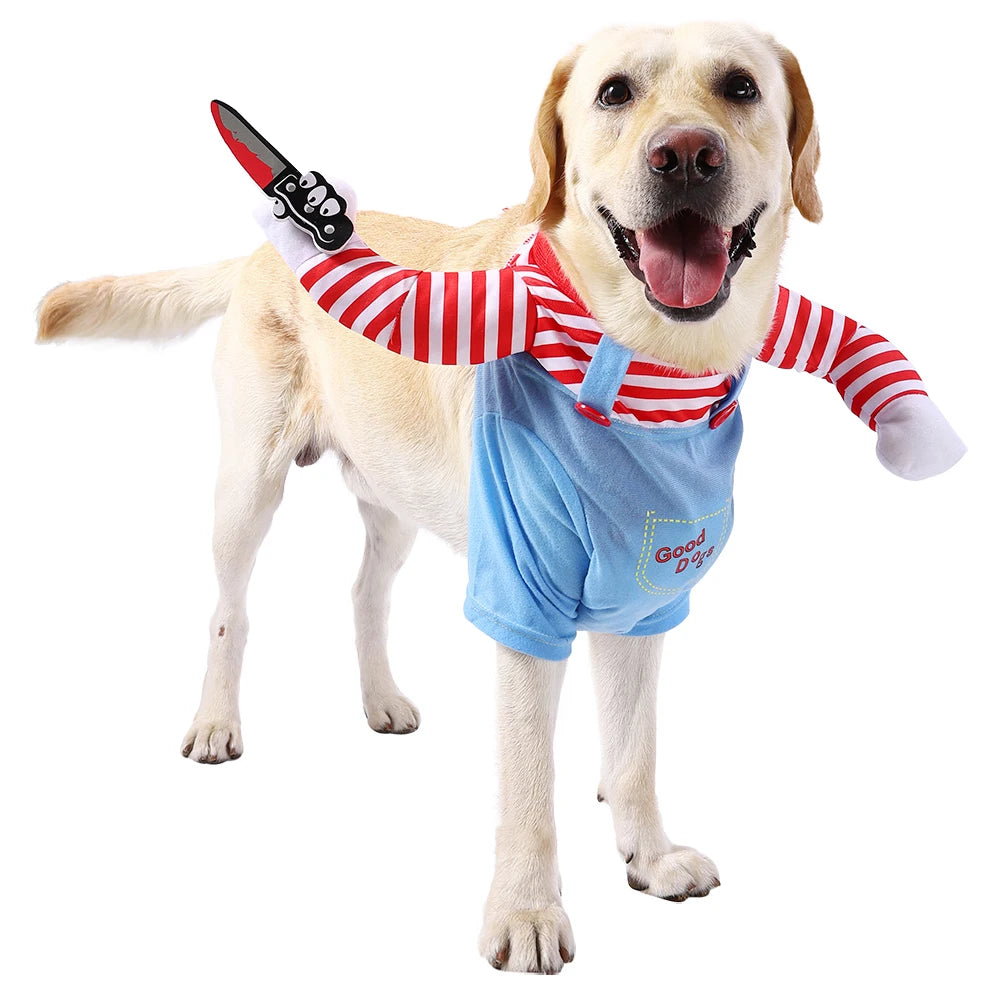the CHUCKIE - Funny Large Dog Halloween Costume for Small Dogs/Cats, Adjustable Pet Cosplay Clothes, Cute Puppy Festival Gifts, Labrador Outfits