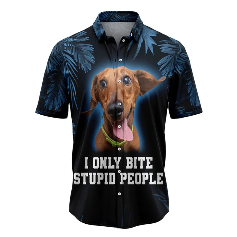 the HAWAIIAN DOG-O - Funny Dachshund Pattern Hawaiian Shirts, Summer Casual Short Sleeve Cute Dog 3D Printed Shirt, Loose Breathable Vacation Blouses