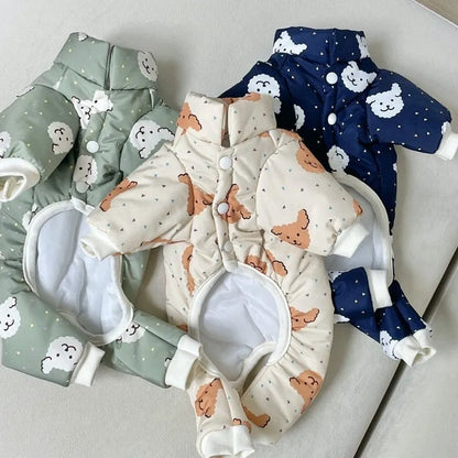 the SNUGGLEBEAR OUTDOOR COAT - Waterproof Cotton Jacket with Bear Print, Warm Winter Coat, Four-Legged Dog Clothes, Chihuahua, Poodle, Bichon Puppy Accessories