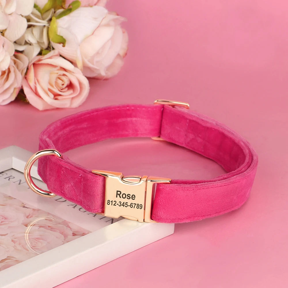 the COZY CREST PERSONALIZED COLLAR - Custom Dog Collar, Soft Velvet Dog Collars, Winter Personalized Pet ID Tag Plush Necklace for Small to Large Dogs, Pug, Free Engraving