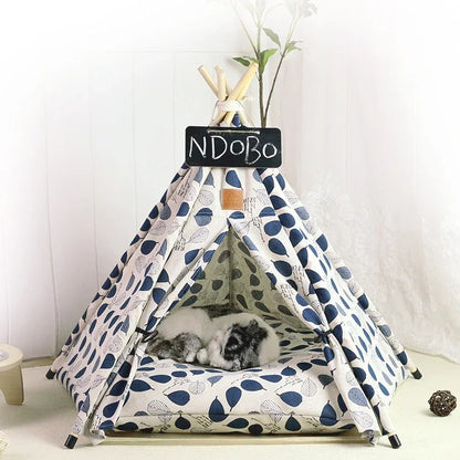 the TINY TEE-PEE - Pet Tent Dog/Cat Nest, Washable Doghouse Cat Tent, Semi Enclosed Insulated Cat/Doghouse, Foldable Dog/Cat Villa with Cushion and Blackboard