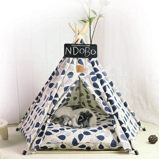 the TINY TEE-PEE - Pet Tent Dog/Cat Nest, Washable Doghouse Cat Tent, Semi Enclosed Insulated Cat/Doghouse, Foldable Dog/Cat Villa with Cushion and Blackboard