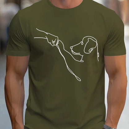 the FIST TO PAW SKETCH - Men's 100% Cotton Casual Sports Loose Fit Funny Dog First Print Round Neck Short Sleeved T-Shirt Top