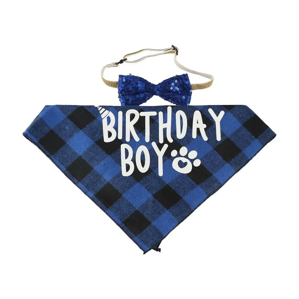 Decorative Pet Birthday Set Polyester Adjustable Dog Sequins Hat Blue Cat Birthday Hat Bow Tie Birthday Party