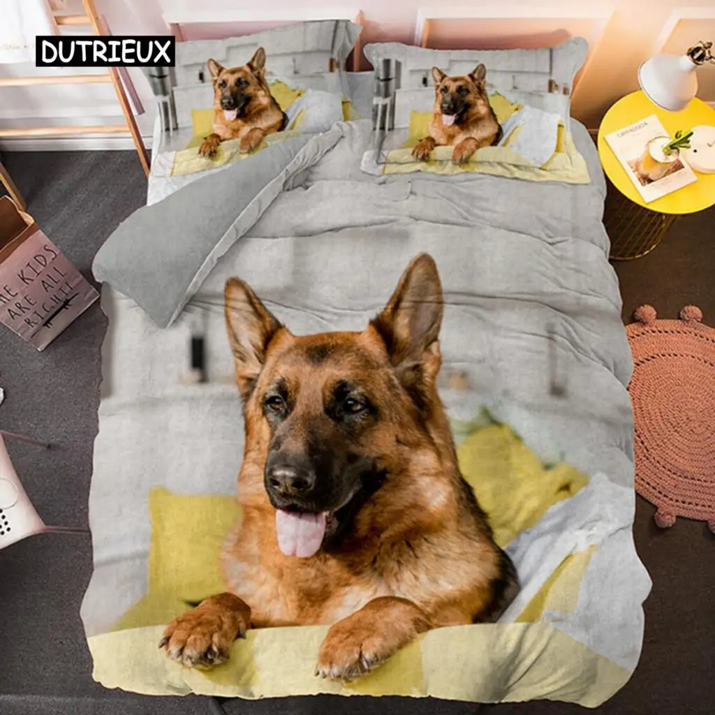 Dog Bedding Set German Shepherd Cute Pet Dog Animal Duvet Cover Sets Bed Linen for Adults Children Dog Lover Gift Bedroom Decor