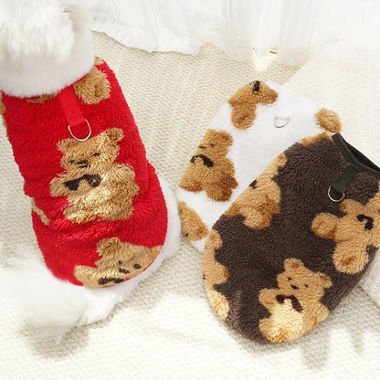 Cute Bear Plush Sweater for Small Dogs,Soft Fluffy Fleece Warm Puppy Pajamas Fuzzy Sleepwear Coat for Yorkie Chihuahua XS-XXL