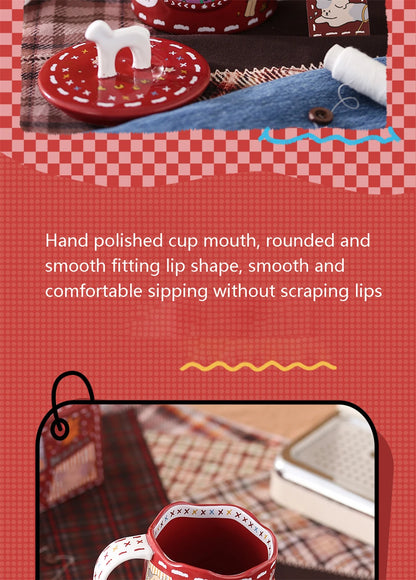 Cartoon Cute Ceramic Mug Dog Red Cup Lid Creative Christmas Water Cup Kitchen Accessories Coffee Cup Dust Cover Holiday Gift