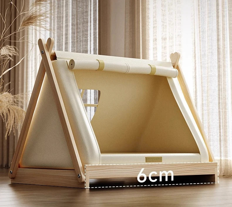 Indoor Dog Tent Pine Wood Dogs Tents Beds Cushion Removable Breathable Dog House Closed Moisture-proof Pet Cat Double Door Tent