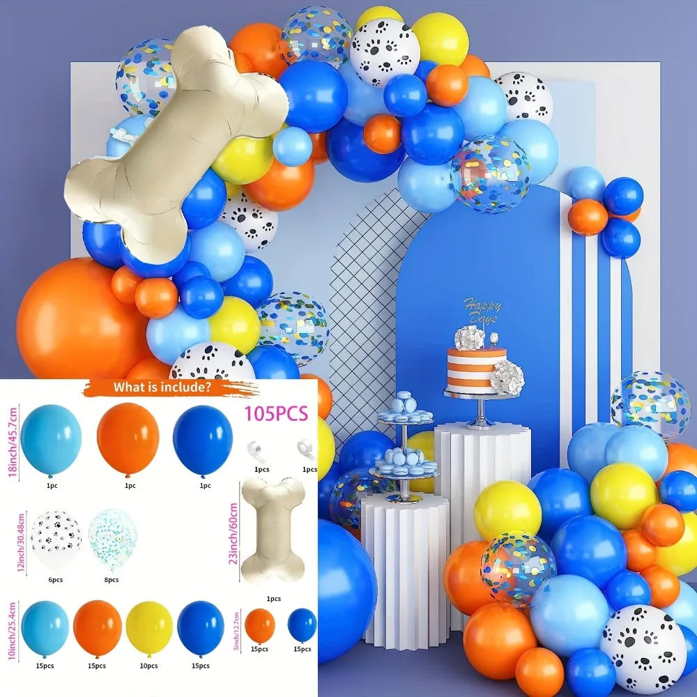 105PCS Cartoon Dog Claw Print Balloon Arch Set Happy Birthday Bath Blue Red Ni Blue Bone Party Balloon Decoration Party Needs