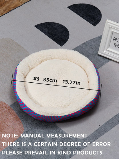 Winter Round Warm Dog Sofa Bed Pets Supplies Canvas Stripe Mat Plush Cats Nest Mat Dog Basket Pet Soft Cushion Machine Washable