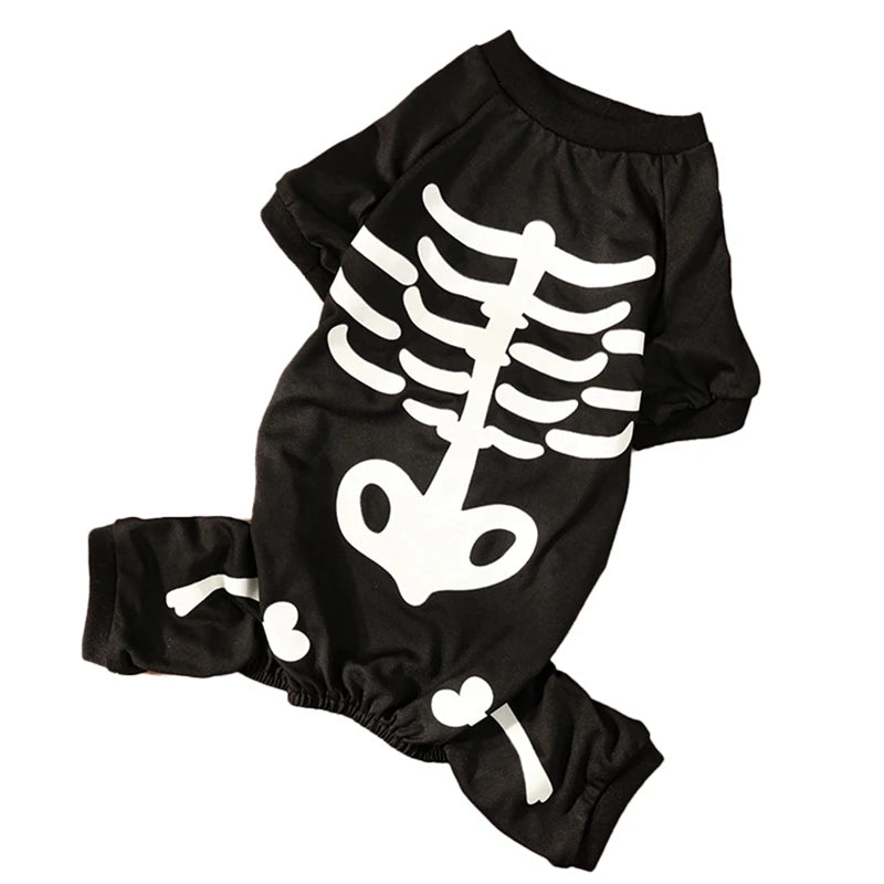 Halloween Dog Costume Glow-in-the-Dark Skeleton Bone Design Dog Clothes Cozy Polyester Jumpsuit for Small to Medium Breeds