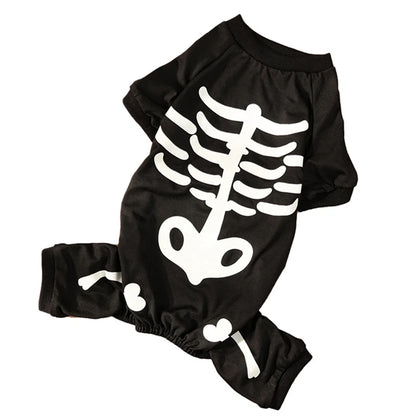 Halloween Dog Costume Glow-in-the-Dark Skeleton Bone Design Dog Clothes Cozy Polyester Jumpsuit for Small to Medium Breeds