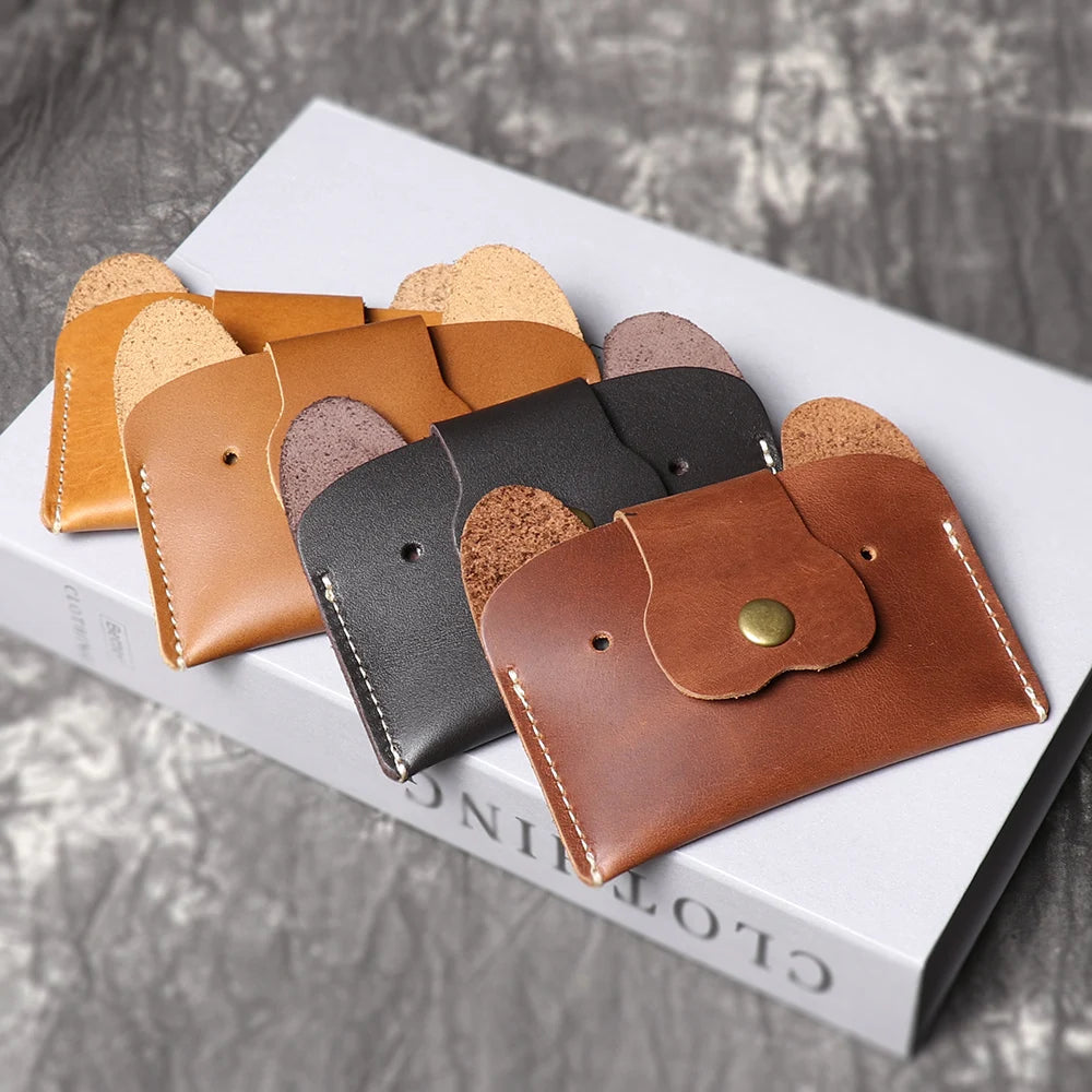 LUOKIR Creative Leather Cartoon Puppy Small Amount of Cash Bag Top Layer Cowhide ID Card Holder Cute Small Card Bag