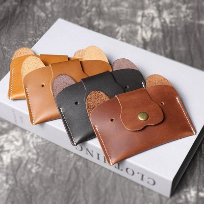 LUOKIR Creative Leather Cartoon Puppy Small Amount of Cash Bag Top Layer Cowhide ID Card Holder Cute Small Card Bag