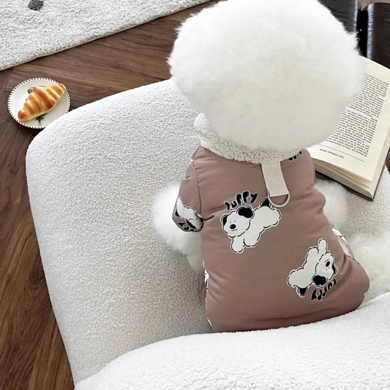 the SNUGGLEBEAR OUTDOOR COAT - Waterproof Cotton Jacket with Bear Print, Warm Winter Coat, Four-Legged Dog Clothes, Chihuahua, Poodle, Bichon Puppy Accessories