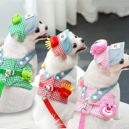 Three-piece Set Pet Cat Dog Chest Harness Traction Rope and Sun Hat Set Spring Summer Breathable Puppy Harness Dog Baseball Cap