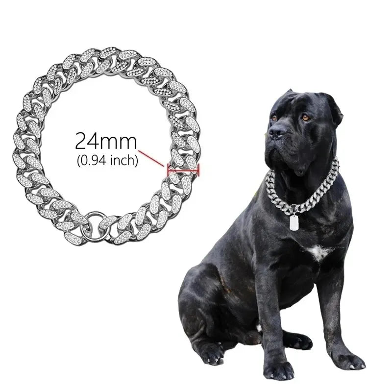 the ICEDRIP LUXE DOG CHAIN - Plastics Dog Chain Collar, Gold Luxury Diamond Studded Collar for Medium/Large Dogs, Pet Jewelry Necklace Accessories, Cuban Chain