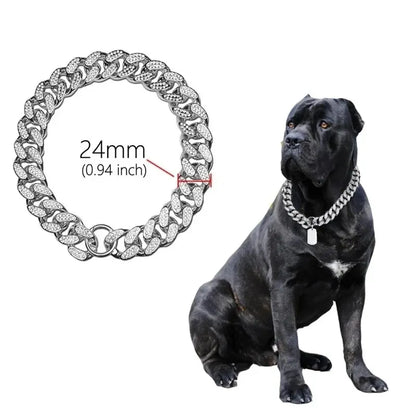 the ICEDRIP LUXE DOG CHAIN - Plastics Dog Chain Collar, Gold Luxury Diamond Studded Collar for Medium/Large Dogs, Pet Jewelry Necklace Accessories, Cuban Chain