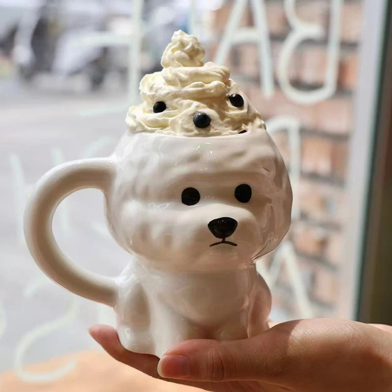 1Pc White Puppy Ceramic Mug Creative Cute Little Dog Office Water Drinking Coffee Cup Birthday Gifts Couple Cups Home Daily Use