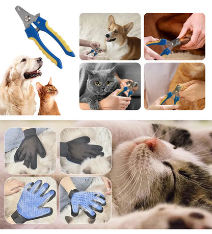 the GROOMING & BEAUTY KIT - 8PCS Complete Grooming Pet Brush Beauty Kit, Cleaning Brush Storage Bag, Dogs Nail Clipper - Flea Comb Cat Hair Removal Brush Kits