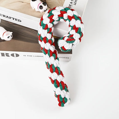 1pc Christmas Dog Rope Toy-Candy Cane Lasso Design with Red&White Stripes&Green Checkered Pattern,Safe Jute Blend Chew Toy
